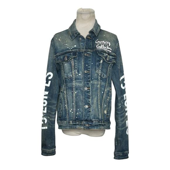 Tulones distressed splash paint stained long sleeves jean jacket size XS - Picture 1 of 15